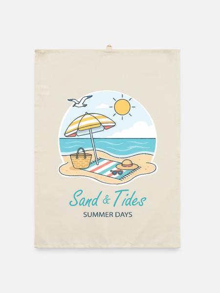 ⛱️ Summer Sand Waves Summer Sea Logo T-Shirt - Organic Geschirrtuch - Natur
