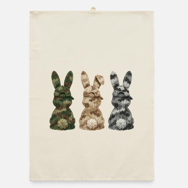 3 bunnies from behind in a row Cap camouflage Organic dish towel