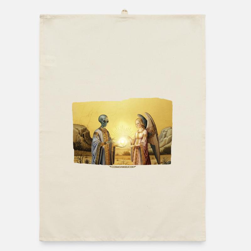 Alien & Angel Light Orb Encounter Medieval Sci-Fi Organic dish towel