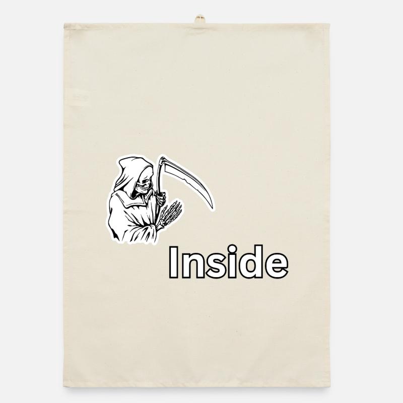 Dead Inside – Dark Skull Reaper Design  Organic dish towel