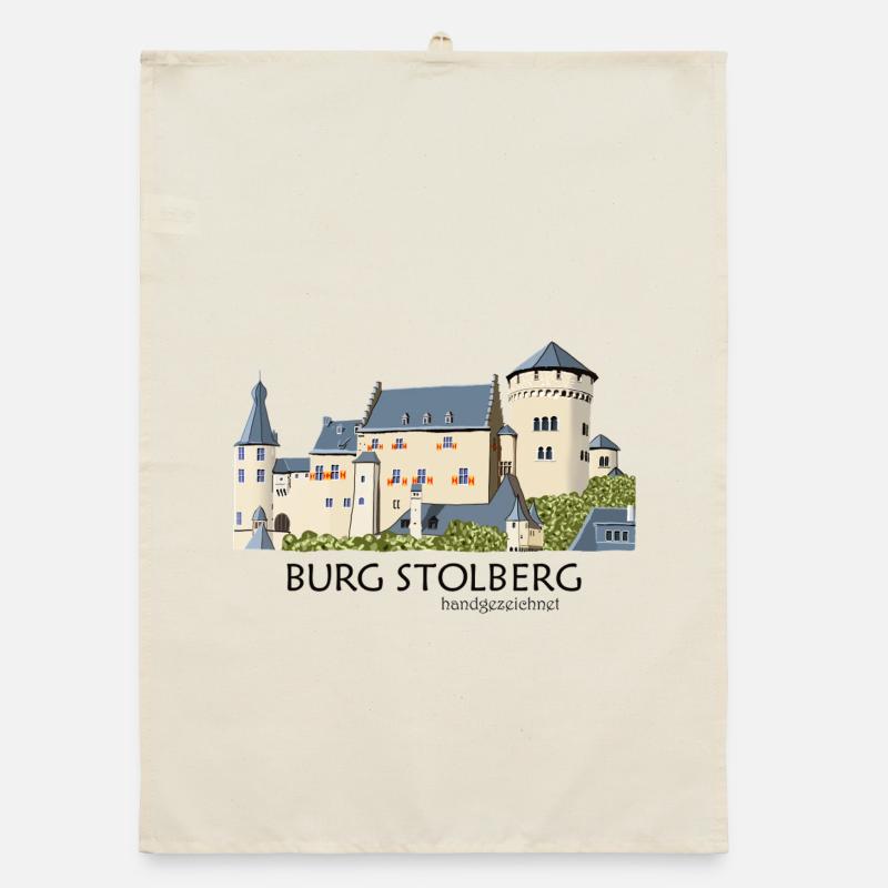Stolberg Castle, Eifel, Middle Ages Hand Drawing Organic dish towel