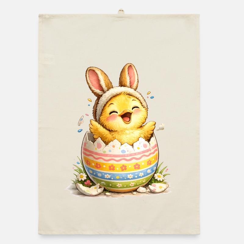 Chick with bunny ears in Easter egg Organic dish towel
