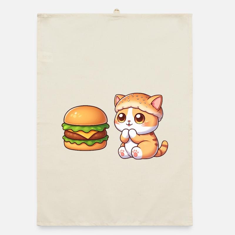 chat mignon dessin animé restauration rapide cheeseburger Torchon bio