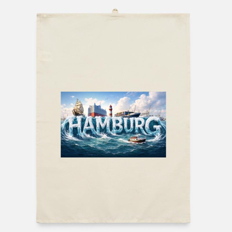 Hamburg Waves at the harbour Organic dish towel