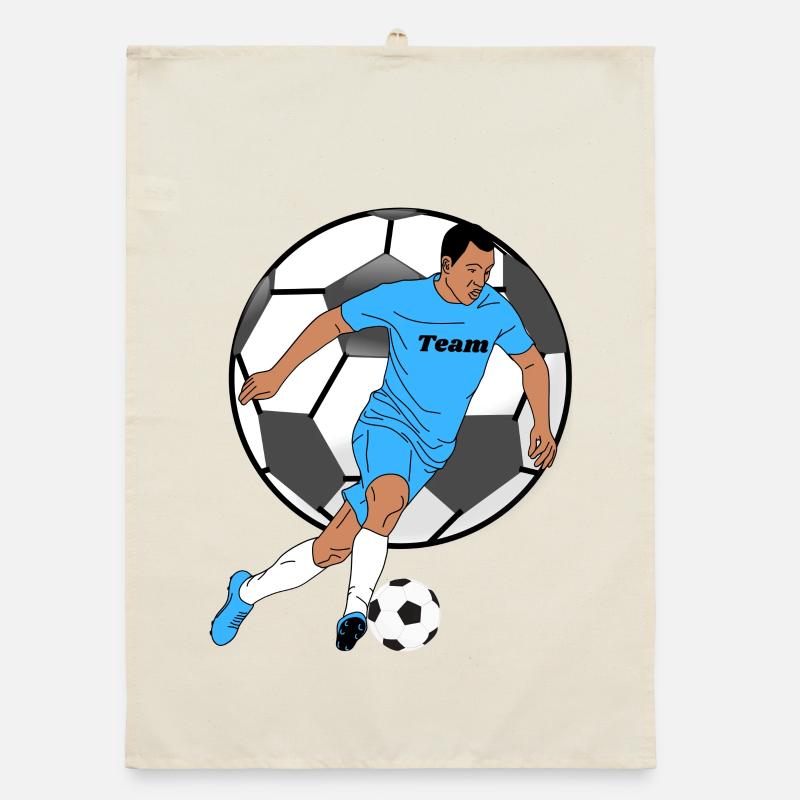 Blauer Teamkicker mit Ball - Organic Geschirrtuch - Natur