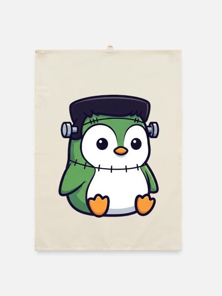 Mignon Halloween Pingouin Zombie Monstre Dessin animé - Torchon bio - nature - Devant