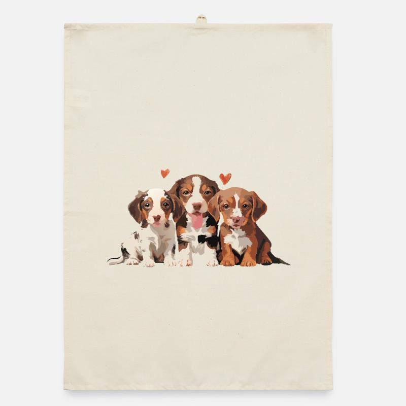 Chiots - 3 petits chiens avec des cœurs Torchon bio