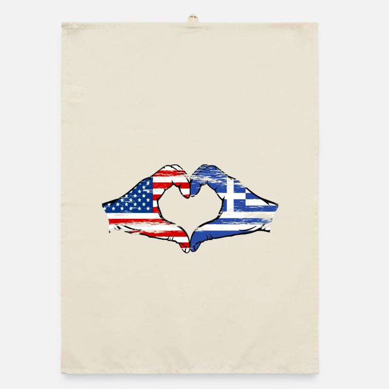USA Grèce Drapeau Mains Coeur Forme Utilisé Torchon bio