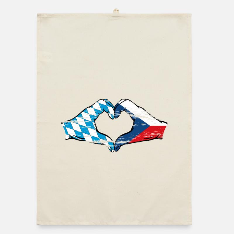 Bavière République Tchèque Drapeau Mains Coeur Utilisé Torchon bio