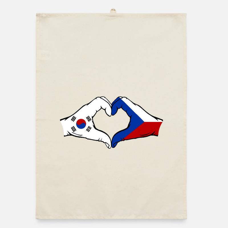 Corée du Sud République tchèque drapeau mains forme coeur Torchon bio