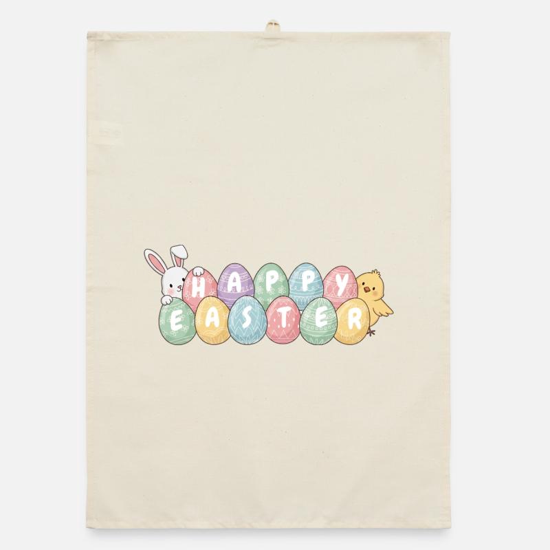 Cute Easter Bunny Chick and Eggs - Organic dish towel - nature