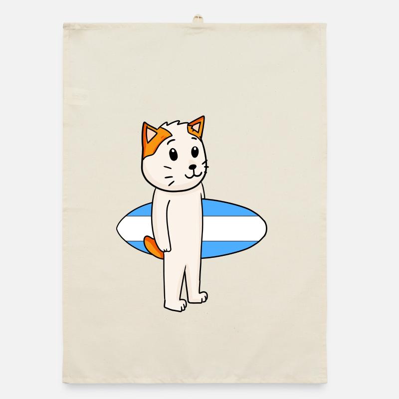 Surfboard Katze Japanese Bobtail Surfen Geschenk Organic Geschirrtuch