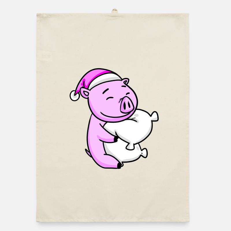 Cochon avec oreiller et bonnet de couchage - Torchon bio - nature