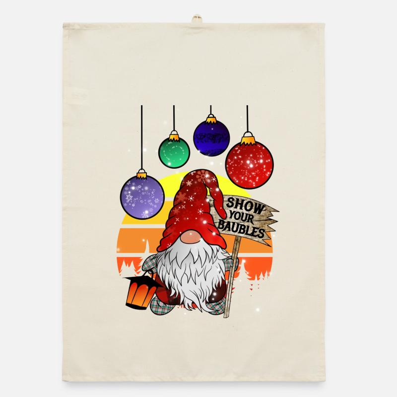 Elfes de Noël avec des boules de sapin de Noël Torchon bio