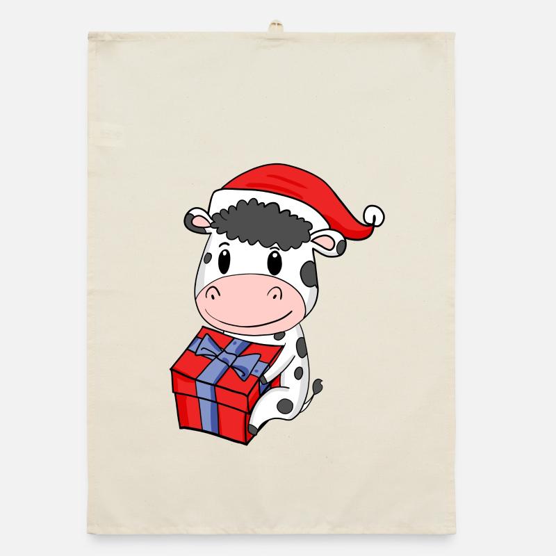 Vache de Noël Bébé avec cadeau Torchon bio