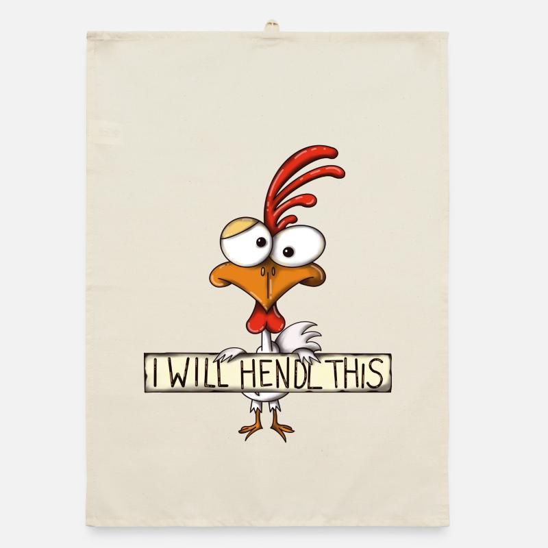 I will hendl this - Hahn, lustiger Spruch - Organic Geschirrtuch - Natur