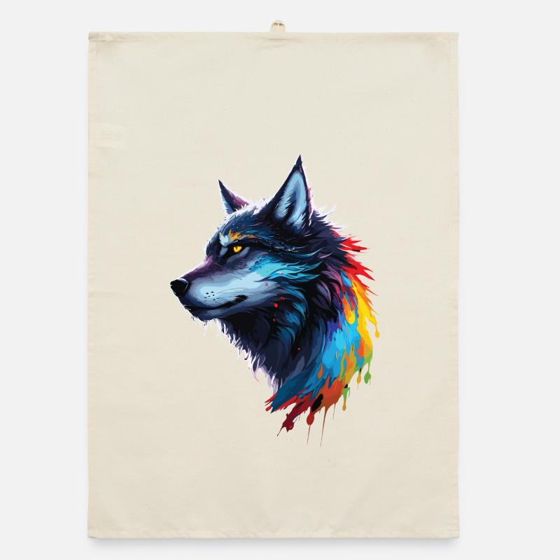 Regenbogen-Aquarell Wolf Spritzt - Organic Geschirrtuch - Natur