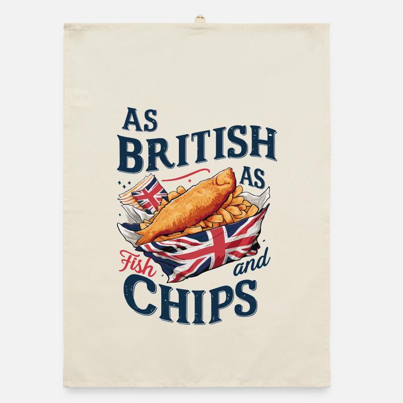 British Pride Fish and Chips Union Jack Design - Organic dish towel - nature