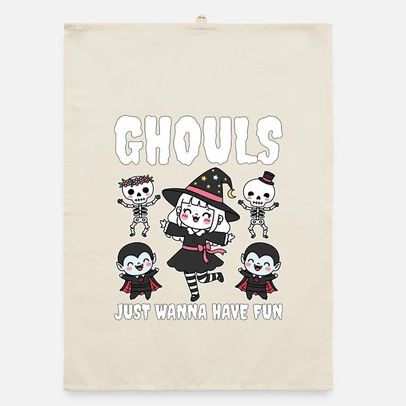 LES GOULES VEULENT JUSTE S’AMUSER - SORCIÈRE HALLOWEEN - Torchon bio - nature