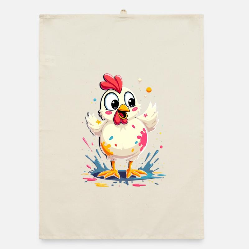Poulet coloré mignon avec des éclaboussures de peinture Torchon bio