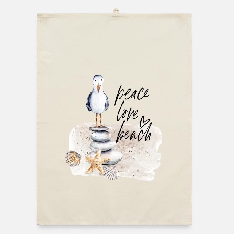 Beach Bird on Stone Stack Watercolors Organic dish towel