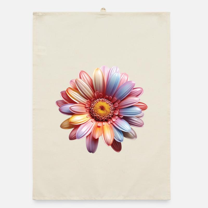 Regenbogen Gänseblümchen – Bunte Flowerpower - Organic Geschirrtuch - Natur