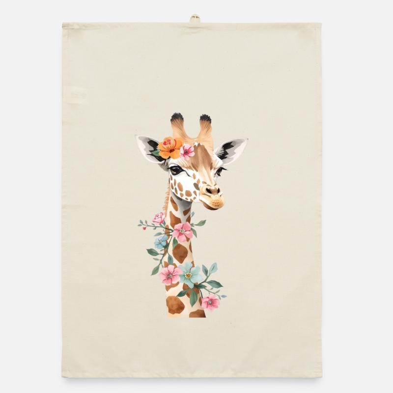 Giraffe mit Blumenkrone - Organic Geschirrtuch - Natur