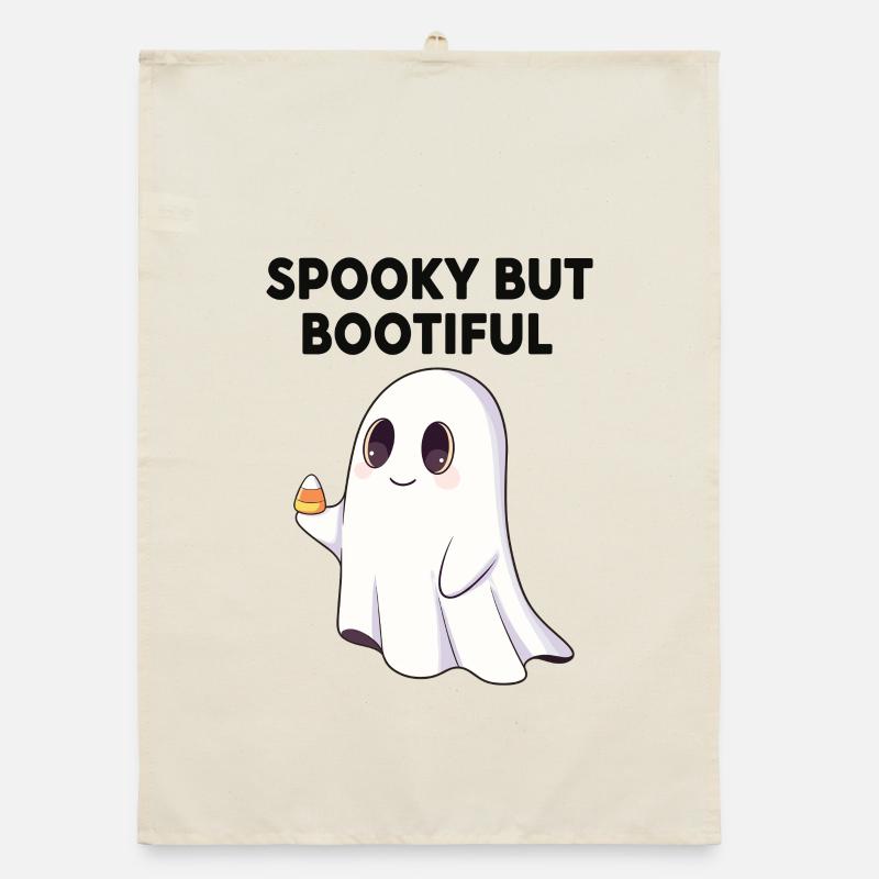 Spooky But Bootiful Cute Ghost Holding Candy Corn  Organic dish towel