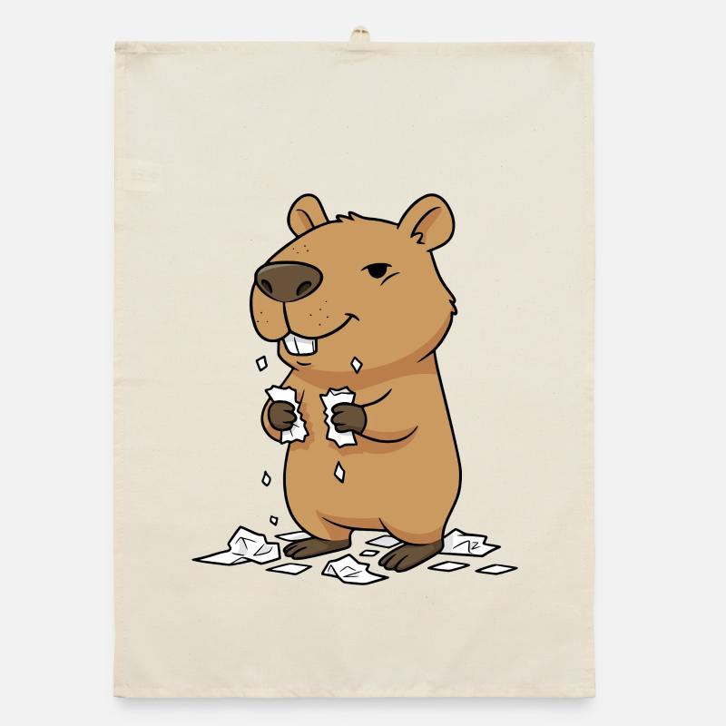 Capybara eats homework Organic dish towel