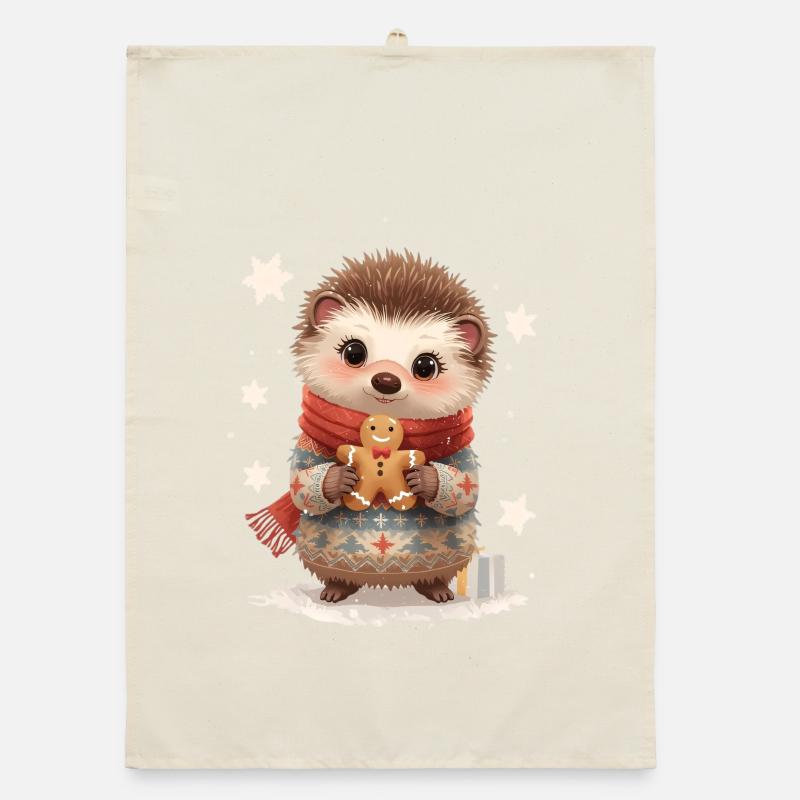 Cuddly hedgehog with gingerbread Organic dish towel