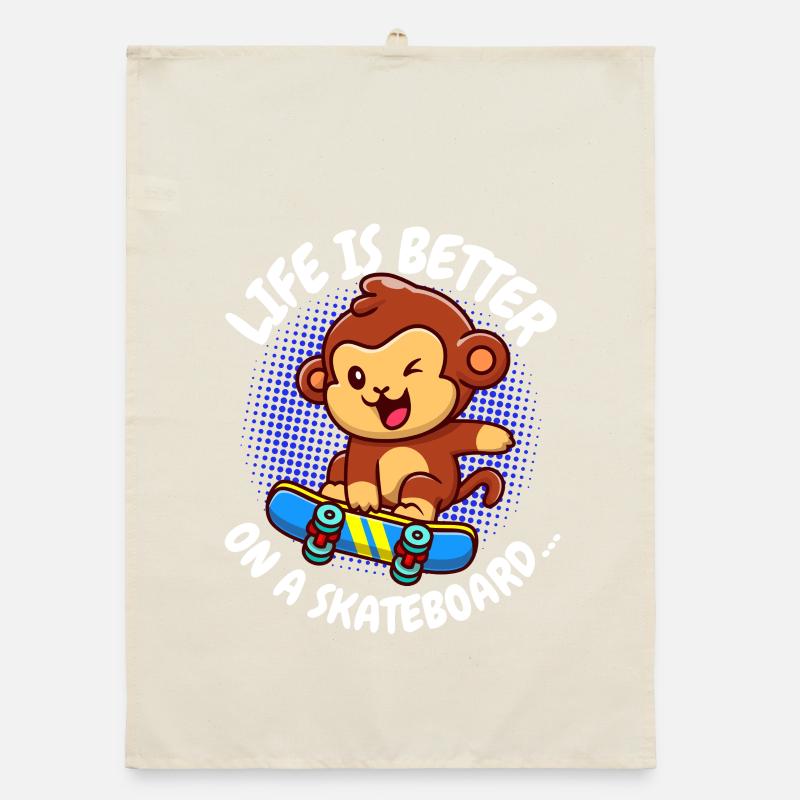 Life Is Better Skateboard Monkey Monkey Organic dish towel