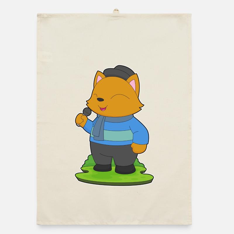 Cat Singer Microphone Singing Organic dish towel