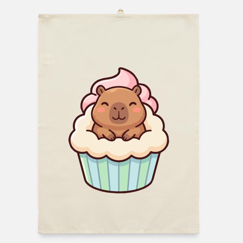 Capybara dans un motif de cupcake mignon, mignon Torchon bio