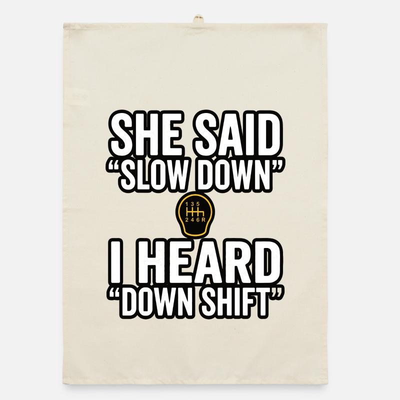 Down Shift Spruch Handschaltung Organic Geschirrtuch