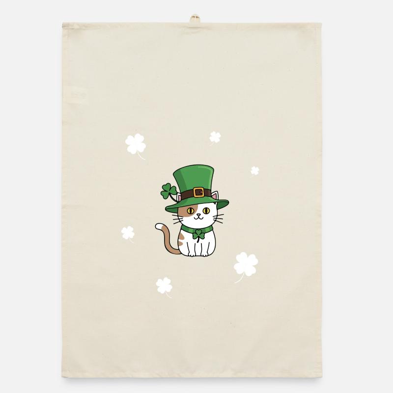 St Patrick's Day Cat Organic dish towel