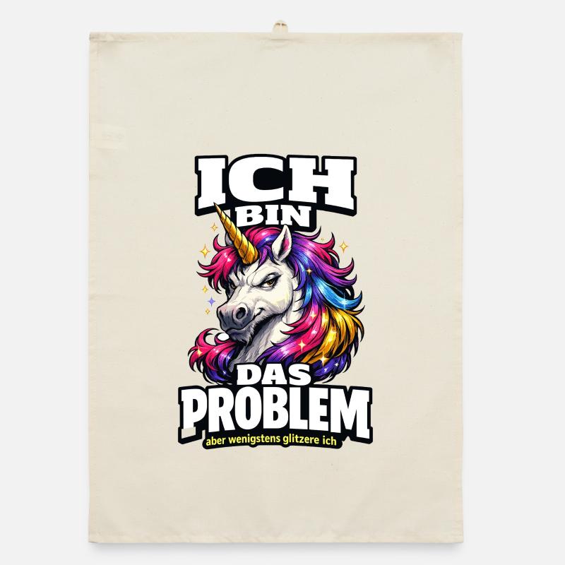Ich bin das Problem Einhorn Spruch mit Glitzer Organic Geschirrtuch