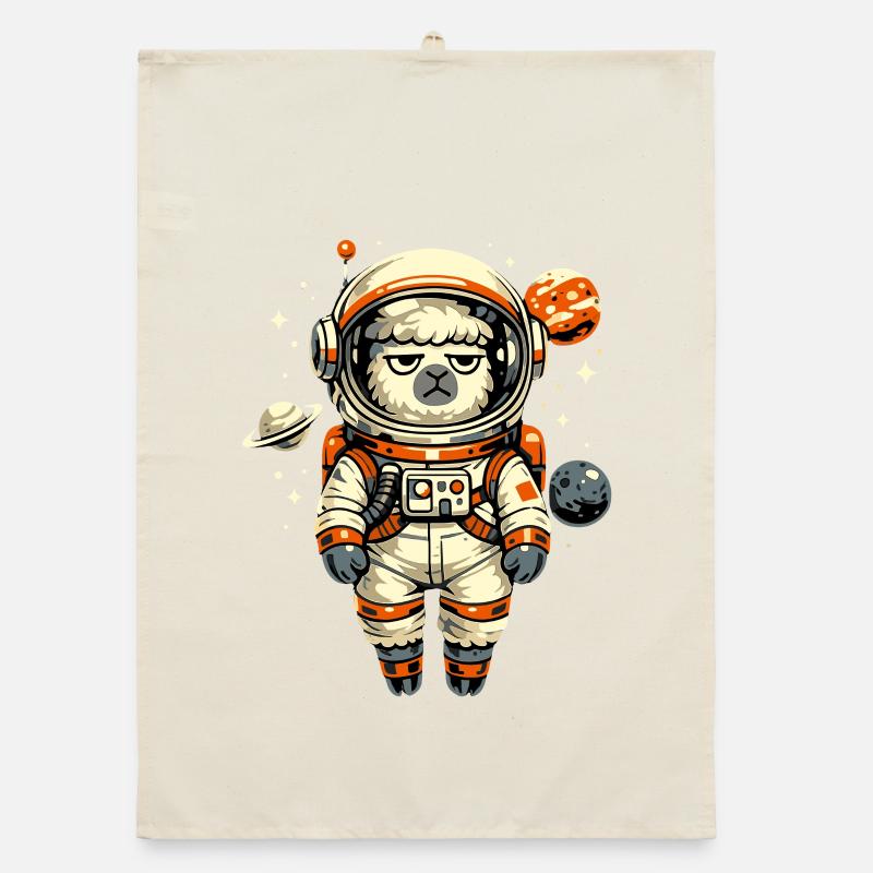 Grumpy Alpaca Astronaut in Space Organic dish towel