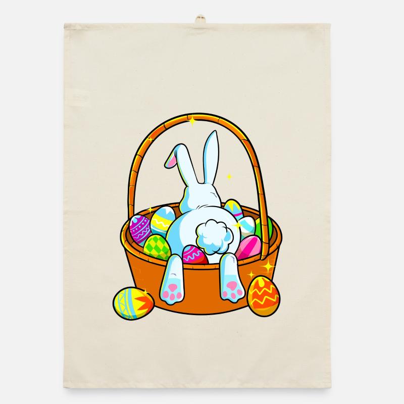 Pastel Easter Bunny in Basket Organic dish towel