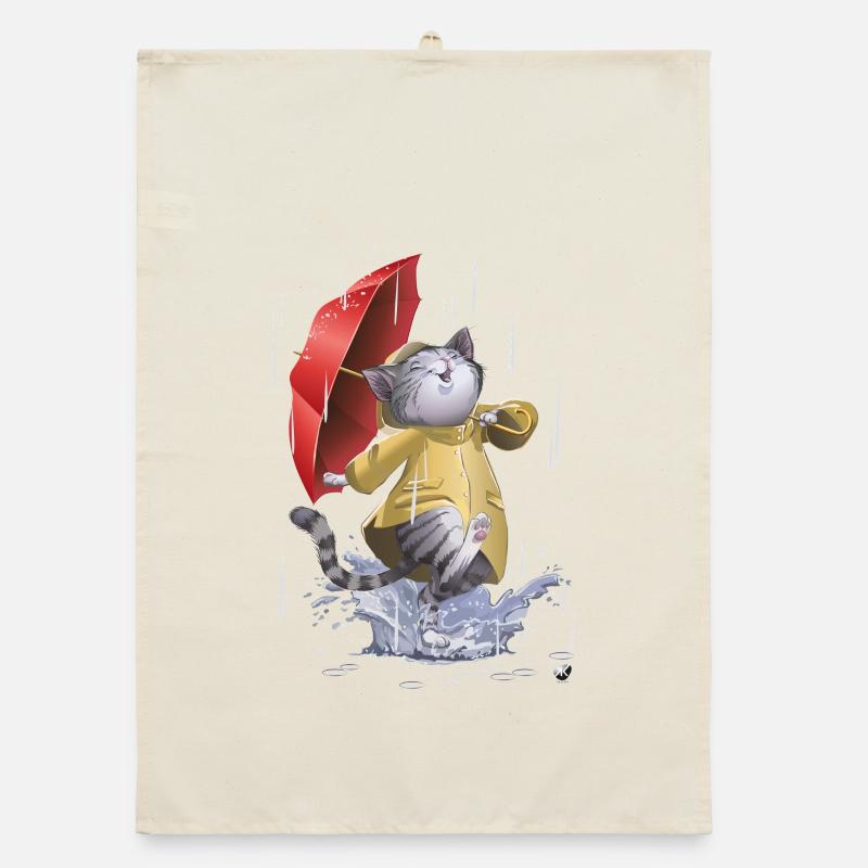 Chat en imperméable et parapluie Torchon bio