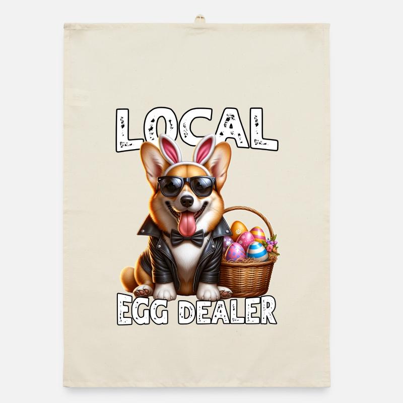 Marchand d’œufs de Corgi de Pâques - Torchon bio - nature