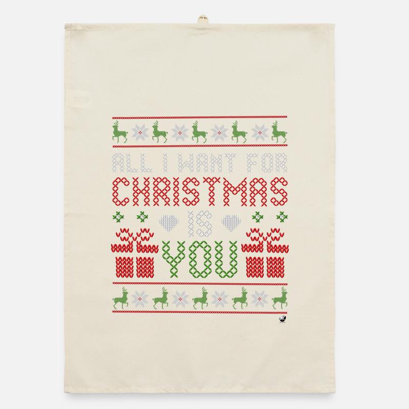 Weihnachtskreuzstich Abbildung mit Inschrift Organic Geschirrtuch