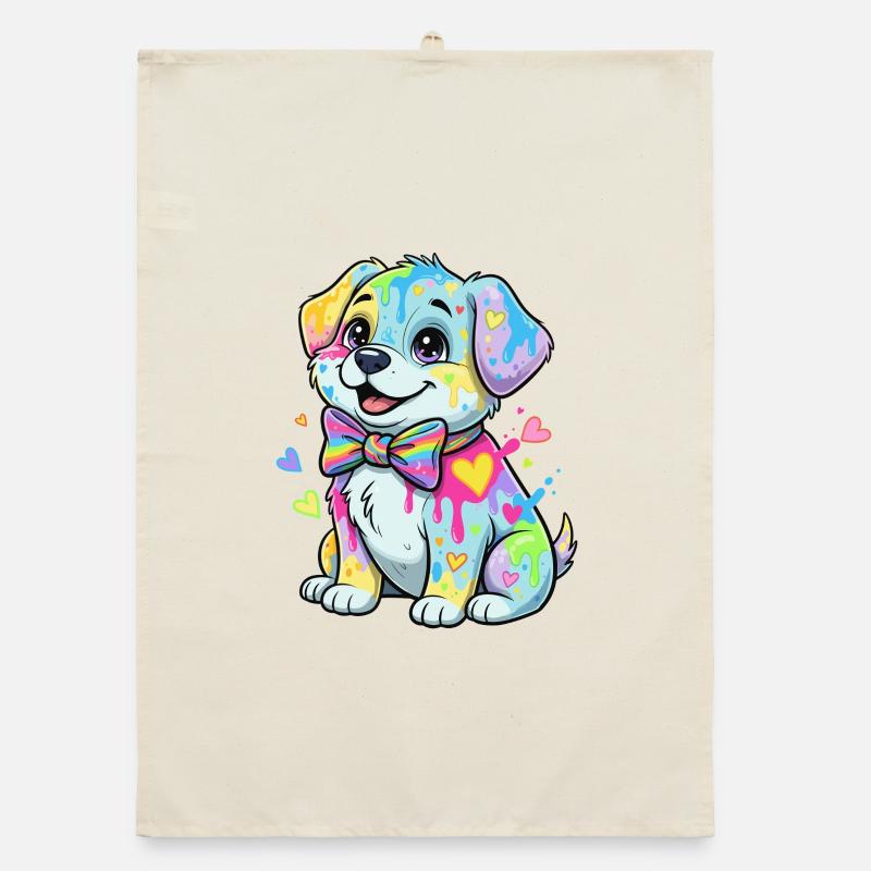 Bunter Welpe mit Regenbogenflecken Organic Geschirrtuch