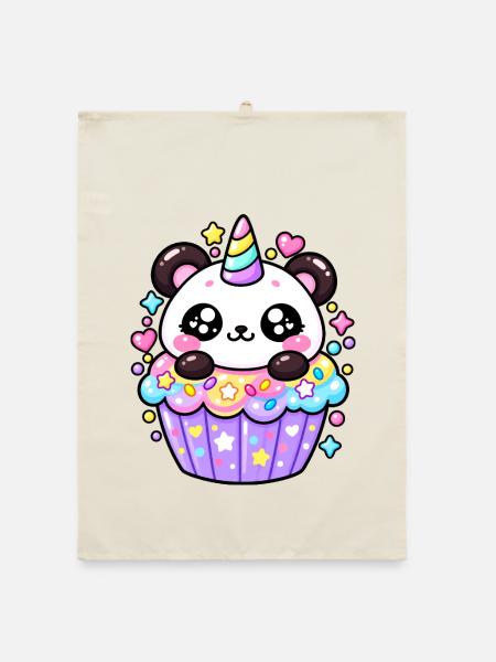 Panda Einhorn Cupcake Niedlich - Organic Geschirrtuch - Natur