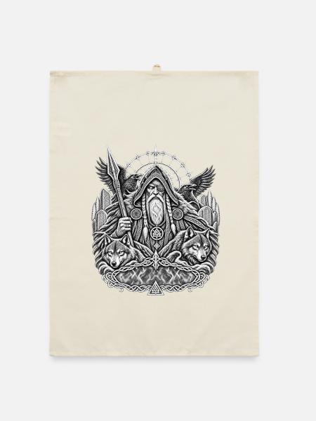  Odin mit Wölfen - Organic Geschirrtuch - Natur