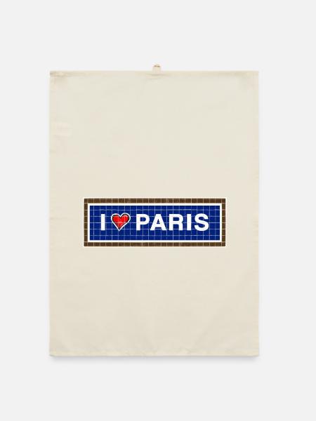 Vintage-Retro-Metrostation-Schild ICH LIEBE PARIS - Organic Geschirrtuch - Natur - Vorne