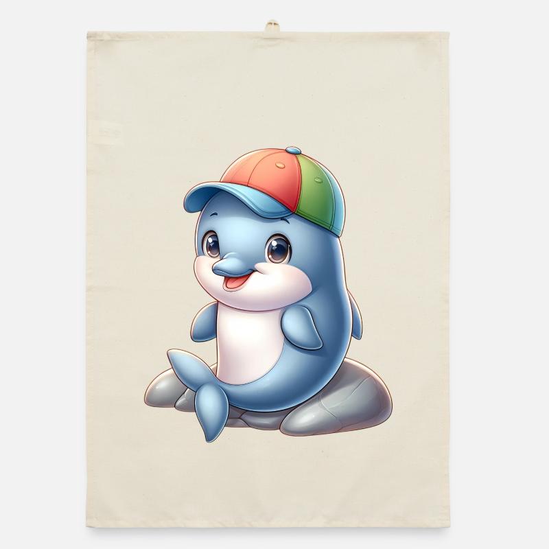 Dauphin joyeux avec un bonnet arc-en-ciel Torchon bio