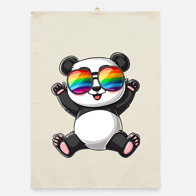 Panda Cartoon mit einer Pride Rainbow Brille. Organic Geschirrtuch