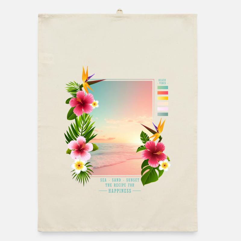 Mer - Sable - Coucher de soleil Torchon bio