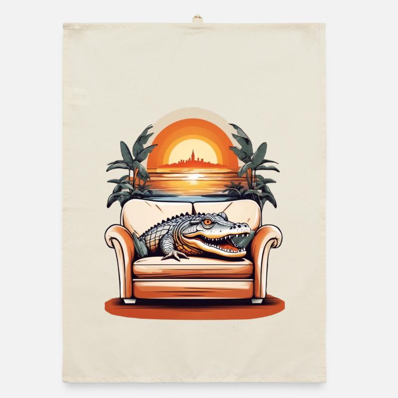 Alligator on sofa Organic dish towel