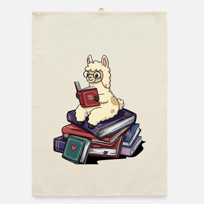 Bookworm Llama Alpaca Reading Books Art Organic dish towel